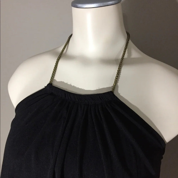 Express black tiered halter top with brass chain S - Picture 2 of 9